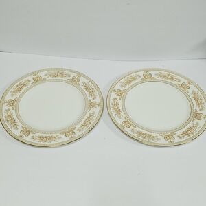 Wedgwood Dinner Plates Set of 2 10.75" White Gold Columbia